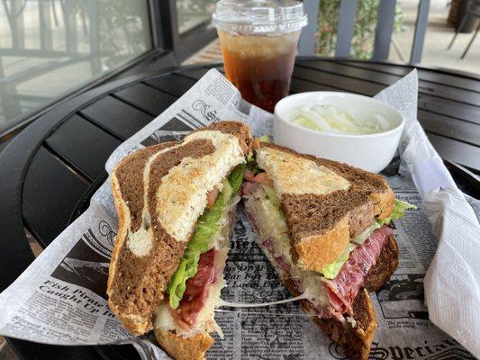 Rueben - corned beef and sauerkraut on marbled rye