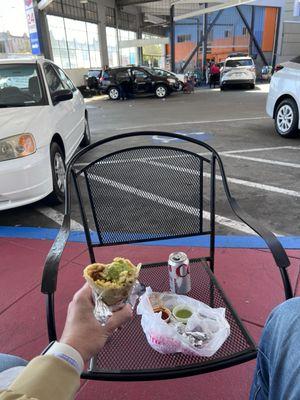 Breakfast burrito chow down while waiting for my car to be detailed.