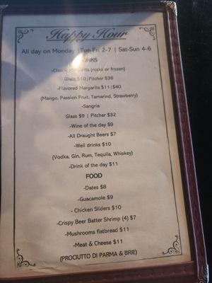 Happy hour menu