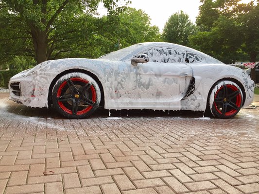 Porsche GT4 received a maintenance wash.