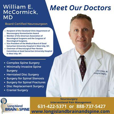 Dr. William McCormick, Board certified neurosurgeon at Long Island Brain & Spine.