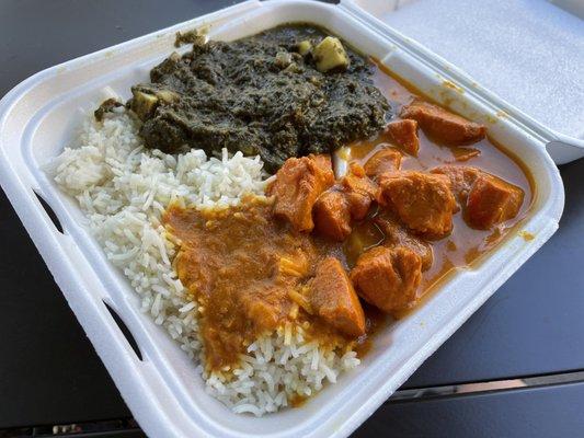 2 plate combo, chicken tikka masala, spinach paneer