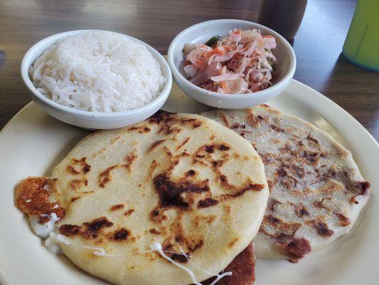 1 Cheese, 1 Bean/Cheese Pupusa = $3.28ea. No longer offer Spanish Rice only white rice @ $3.02