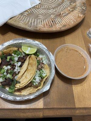 Tacos with refried beans.