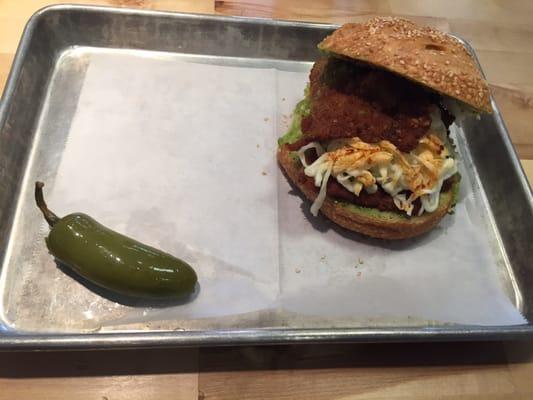 Cemita Milanesa and a jalapeño just hoping to get a little closer.