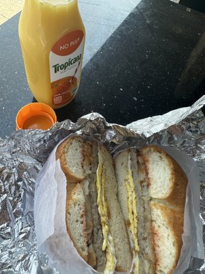 Sausage egg and hash brown. With gluten free bagel!