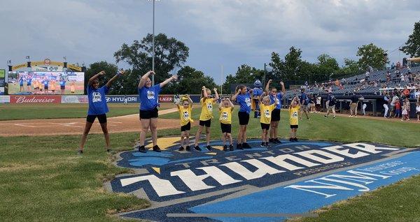 Eileen's Academy of Dance students perform at the Trenton Thunder Stadium