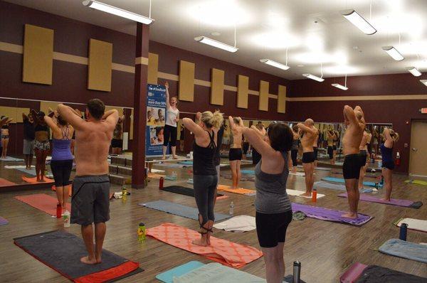 Standing deep breathing exercise