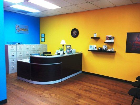 A welcoming front desk with bright colors will put a smile on your face!