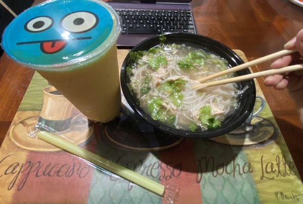 Chicken noodle soup  Mango smoothie with tapioca