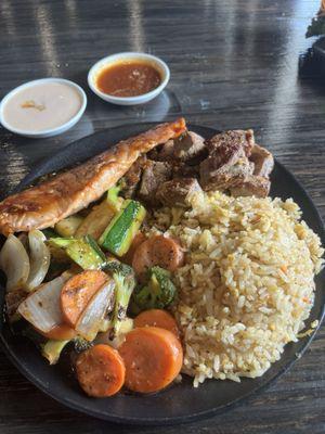 Steak and salmon hibachi lunch combo.. Yummy!