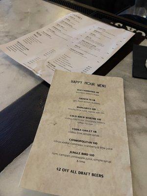 Happy Hour and Cocktail Menu