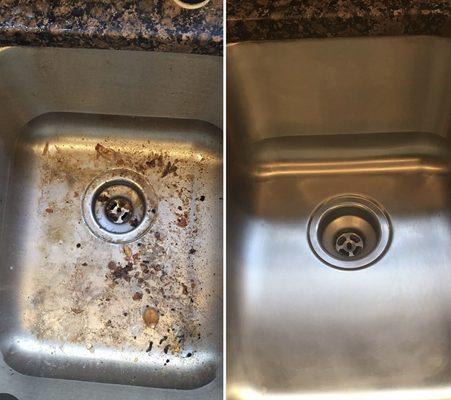 Sink cleaning before and after