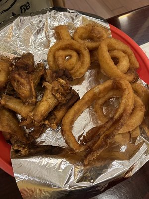 9-pc wings and onion rings.