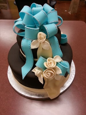 Chocolate Fondant Covered Cake with Teal Bow Topper