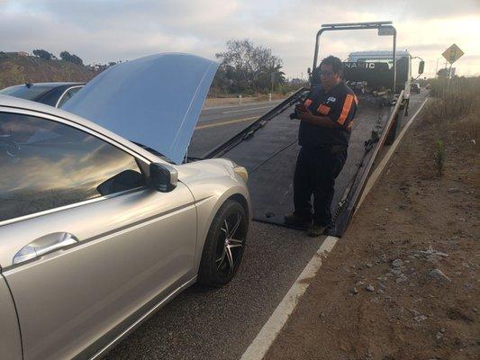 My car getting picked up by Agustin .