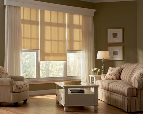 Roller Shades With Custom Valence And Sheers