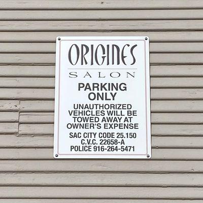 Free parking in the Origines Salon lot, additional free 2 hour street parking available.