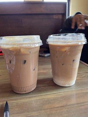 Iced caramel latte & dirty iced chai latte