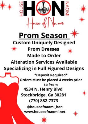 Prom Season 2022
Custom Designed Prom Dresses and Alteration Services available.
Call to book an appointment