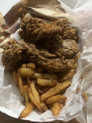 This is the burnt up as chicken and fries the sent my through Uber eats!