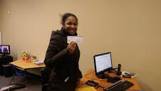 Another customer having a good time while she gets her taxes prepared.