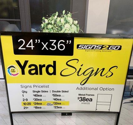 Yard Signs are a great way to advertise many things: Property for sale, Political Position, Business info...and MORE!!!