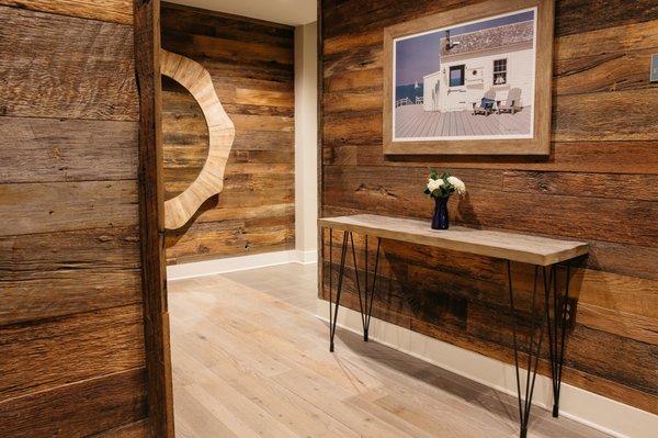 Our classic weathered brown barn wood gives this space a timeless feel.