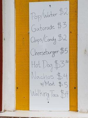 Prices for some of the items sold at the park. At these ridiculous prices you are better off bringing your own snacks & Gatorade.