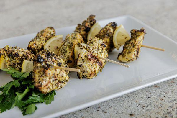 Greek spiced chicken skewers with homemade tzatziki sauce