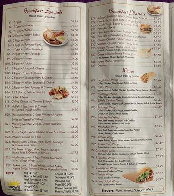 Breakfast and Wraps Menu