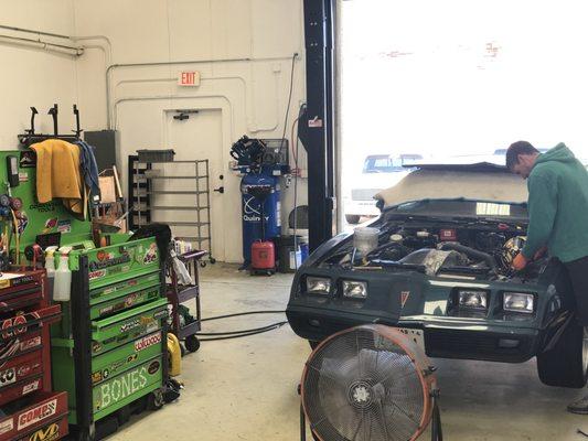 Customer's Classic Trans Am getting some routine service