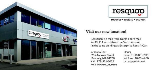 resquoo's new location at 255 Andover Street in Peabody, MA 01960 - Tel. (978) 531-1022.