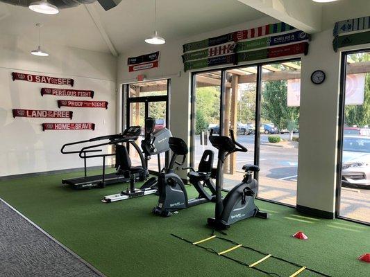 We added few soccer scarves to our physical therapy gym ... . Is this too many? ;)