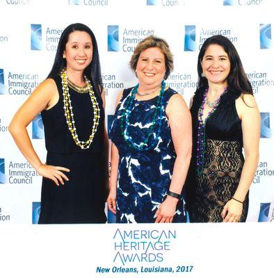 (from left to right) Attorneys Priscilla Ro, Nancy Vizer, and Noelia Rodríguez at the 2017 American Heritage Awards, New Orleans, Louisiana.