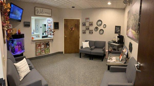 Beautiful waiting area with fresh baked cookies!