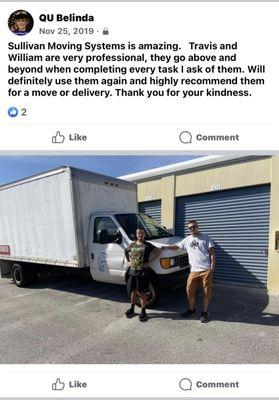 This is a Facebook post I made in 2019 after I had the amazing move from Sullivan's moving system.