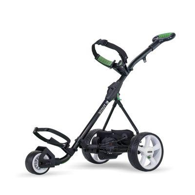 HB Scout motorized golf trolley in black.