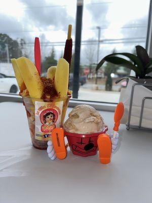 Mangonada and Caramel Ice Cream in their cute reusable cup!