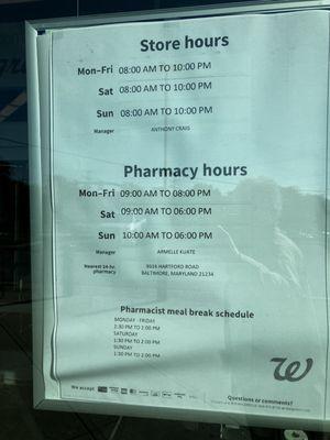 Store hours placcard