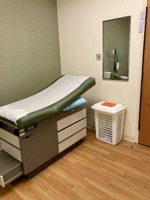 View of an exam table in a patient room at Novant Health WomanCare in Winston-Salem, NC