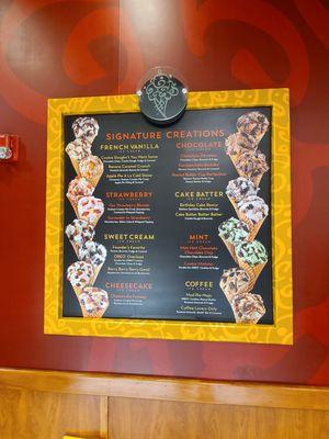 Cold Stone Creamery menu board.