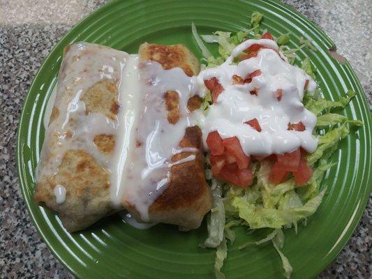 Delicious Chimichangas with Queso.