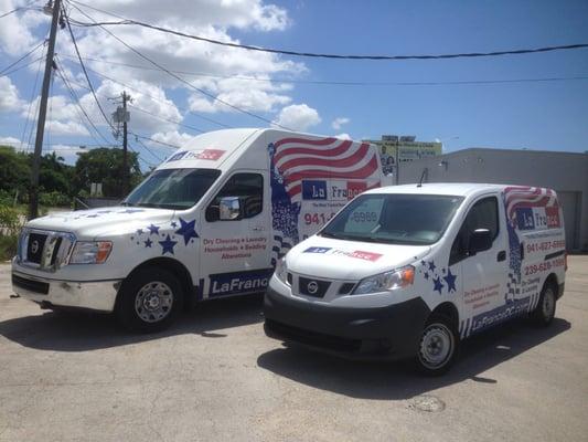 The vans used for La France Cleaners of Cape Coral.