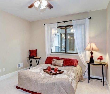 Professional photo of bedroom we staged in condo for sale. #SOLD!