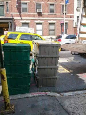 Storage Buckets awaiting delivery in New York City.