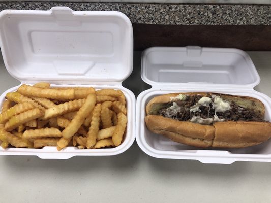 Steak & Cheese(w/ lettuce & mayo) Large side of fries