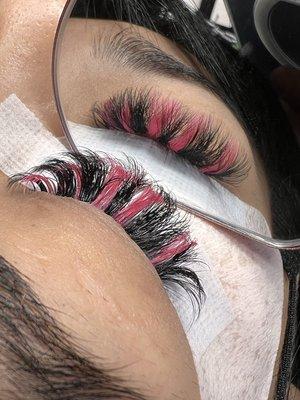 Pink & black striped volume set D curl.