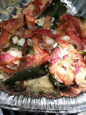 #Poblano#Stuffed#Pepper#Steak#Shrimp#Monterey#Cheese#Bacon!!!#Mmmmmm