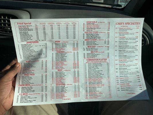 Full menu. Be sure to zoom in.